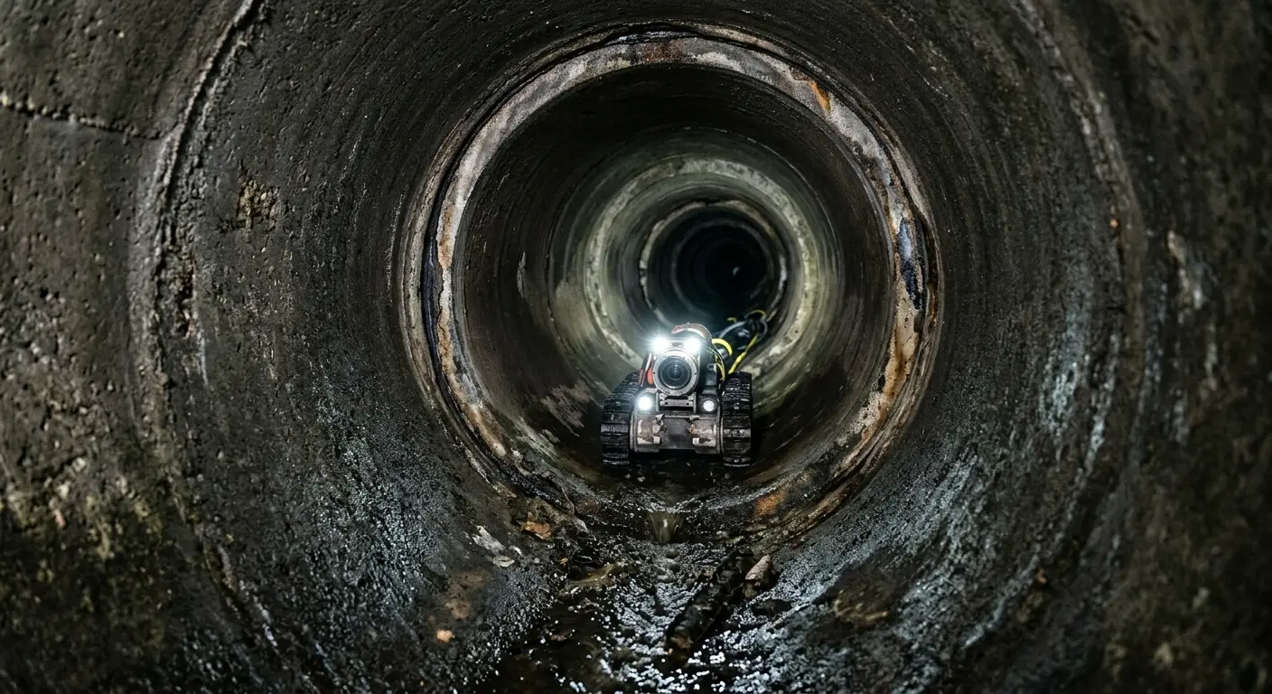 Robotic sewer camera inspecting pipe interior for Sewer Line Cleaning in Pennfield